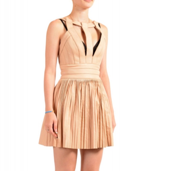 Dsquared Women's Blush Pink Leather Pleated Mini Dress US SMALL IT 40 - Picture 1 of 7